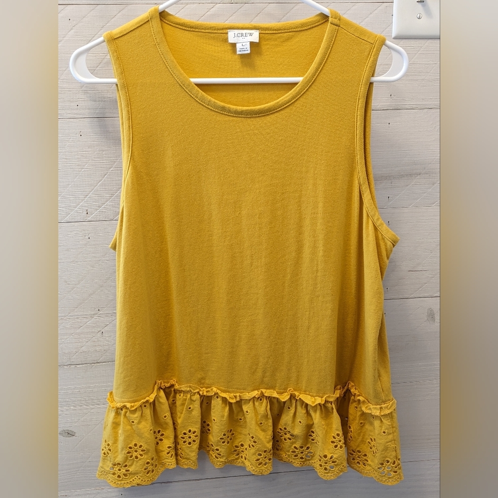 🌼 J. Crew Women's Mustard Yellow Tank Top With Lace Edging; Size: L